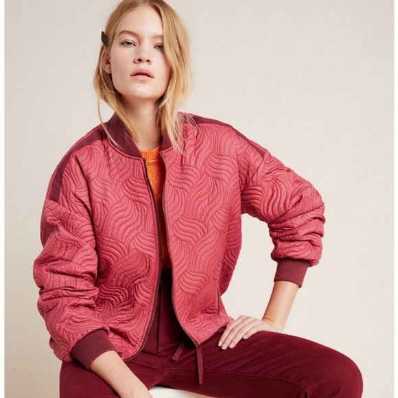 Anthropologie Jackets & Blazers - Anthropologie Quilted Red Bomber Jacket